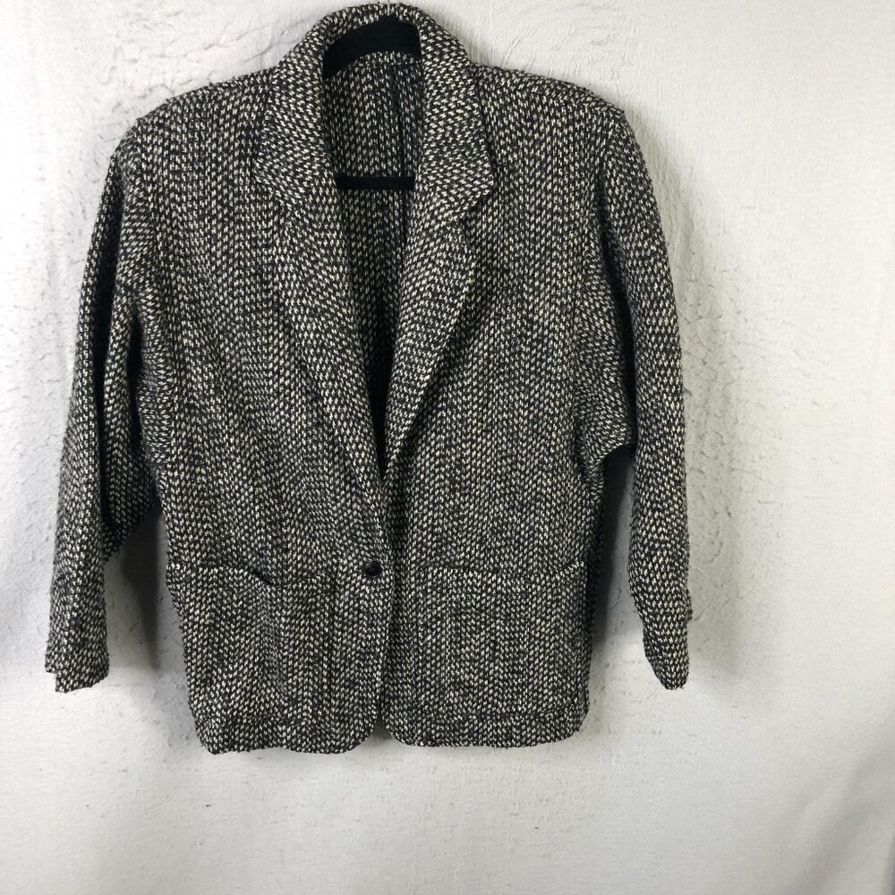 Vintage Finity Blazer Womens 6 Black Tweed 100% Wool Old Money Academia 80s